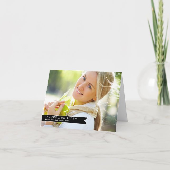 Simple Ribbon Graduation Thank You Card (Front)