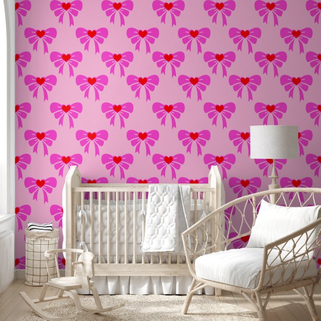 Simple Ribbon Pattern Pink Preppy y2k Coquette  Wallpaper (Kids)