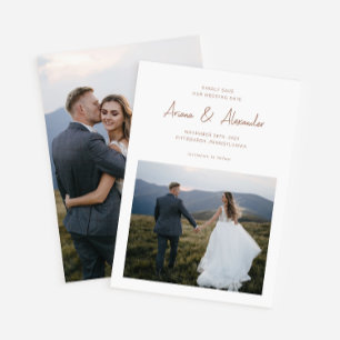 Simple Rich Brown Script Photo Wedding Save The Date