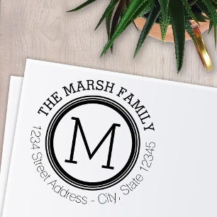 Simple Ring Monogram Name and Return Address Self-inking Stamp