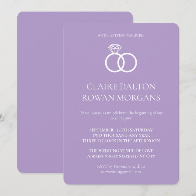 Simple Rings Lilac Wedding Invitation  (Front/Back)