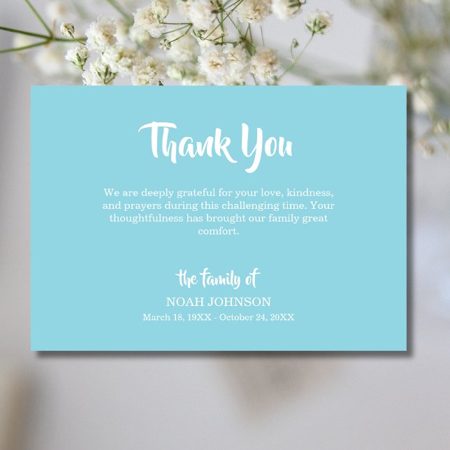 Simple Robin egg blue Traditional Funeral Sympathy Thank You Card (Creator Uploaded)