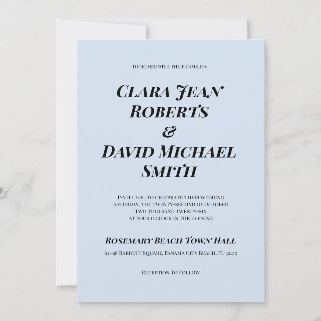 Simple Robin's Blue Minimalist Wedding Invitation (Front)
