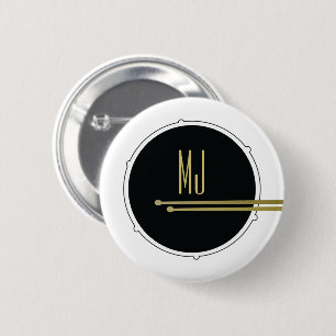 Simple Rock Music Drummer Button with Monogram