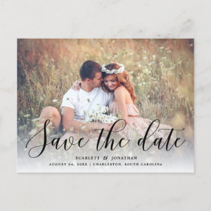 Simple Romance Photo Save the Date Black Announcement Postcard