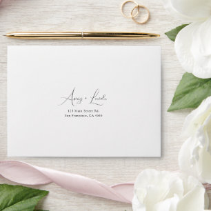 Simple Romantic Black & White Script Wedding Envelope