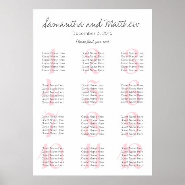 Simple Romantic Blush Wedding | Seating Chart (Front)