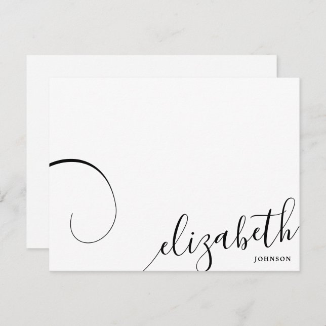 Simple Romantic Calligraphy Black and White  Card (Front/Back)