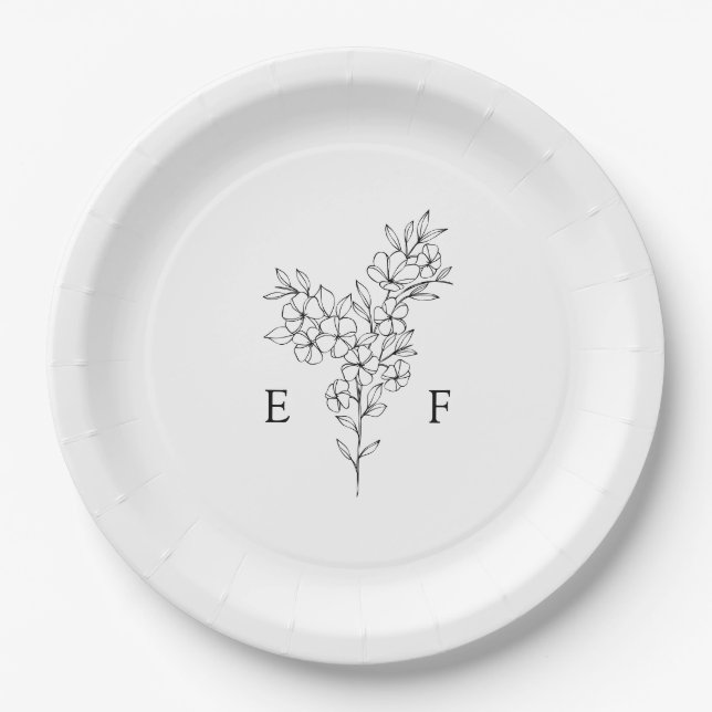 Simple Romantic Cherry Blossom Wreath Wedding Paper Plate (Front)