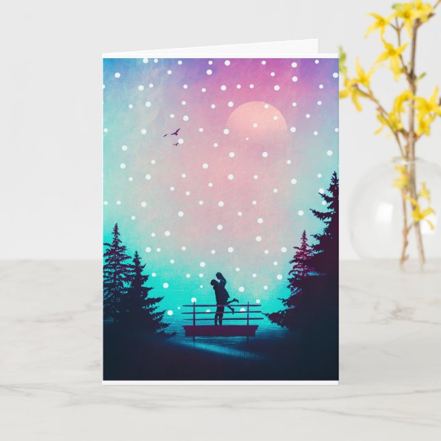 Simple Romantic Couple Under the Snow Holiday Card (Yellow Flower)