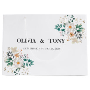 Simple Romantic Floral Wedding Large Gift Bag