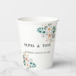 Simple Romantic Floral Wedding Paper Cups