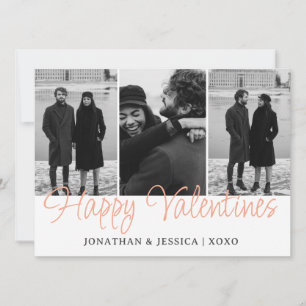 Simple Romantic Love Couple Valentines Day 3 Photo Holiday Card