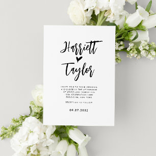 Simple Romantic Lovely Heart Script Wedding Invitation