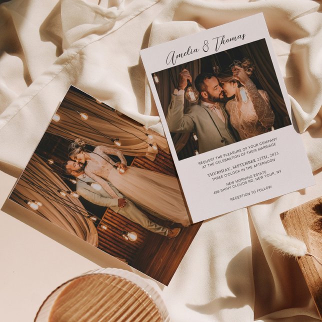 Simple Romantic Minimalist Two Photo Wedding Invitation (Creator Uploaded)
