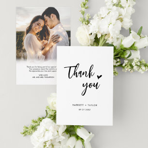 Simple Romantic Script Heart Photo Message Wedding Thank You Card