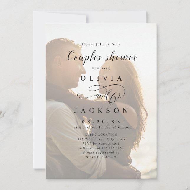 Simple romantic script photo couples shower invitation (Front)