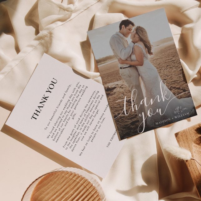 Simple Romantic Script Photo Wedding Thank You Card (Creator Uploaded)