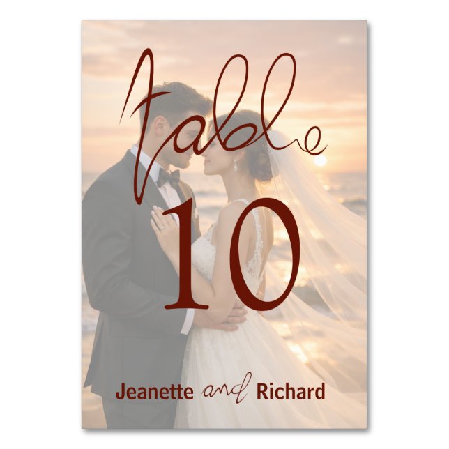 Simple Romantic Sunset Beach Wedding Table Number (Front)