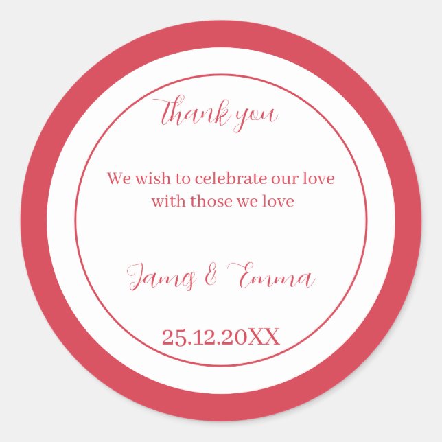 Simple Rose Customised Wedding Classic Round Sticker (Front)