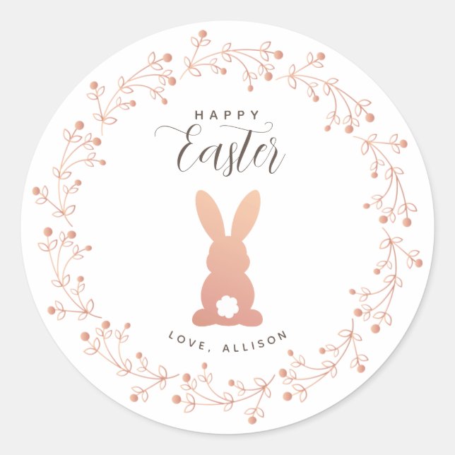 Simple Rose Gold Bunny Personalized Easter Label (Front)