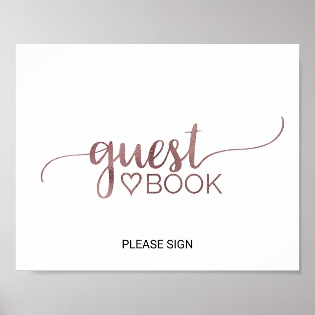 Simple Rose Gold Calligraphy Guest Book Sign (Front)