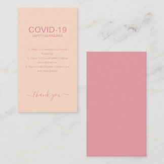Simple Rose Gold Covid Safety Guidelines Blush  Business Card