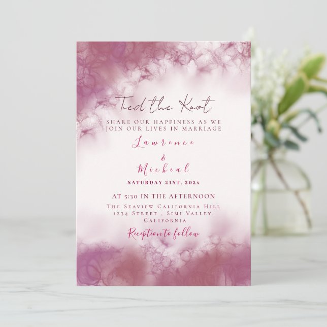 Simple Rose gold Custom Wedding Marble watercolor Invitation (Standing Front)
