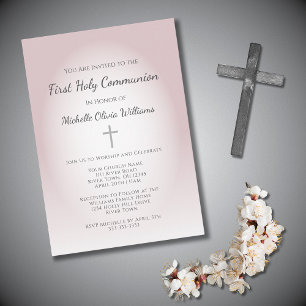 Simple Rose Gold First Communion Elegant Invitation