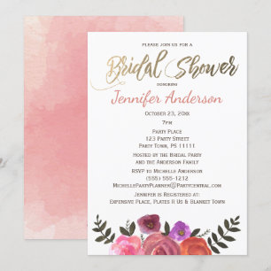 Simple Rose Gold Floral Watercolor Bridal Shower Invitation
