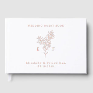 Simple Rose Gold Foil Cherry Blossom Monogram  Guest Book