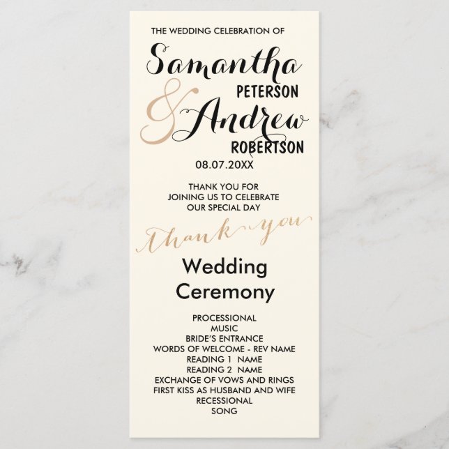 Simple rose gold foil chic Wedding Program ivory Programme (Front)