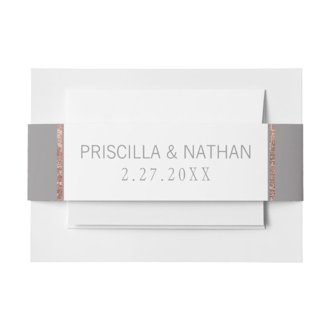 Simple Rose Gold Frame Slate Grey Wedding Invitation Belly Band (Front Example)