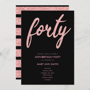 Simple Rose Gold Glitter 40th Birthday Party Invitation