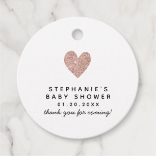 Simple Rose Gold Glitter Heart Baby Shower Favour Tags
