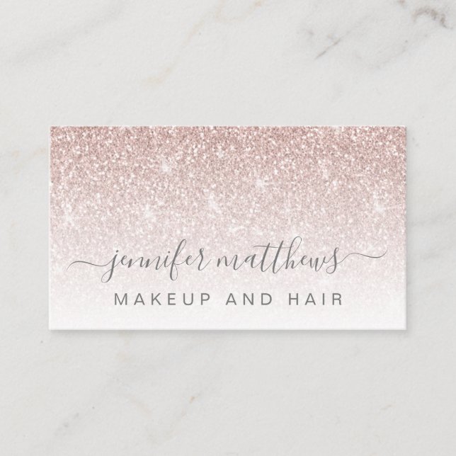 Simple Rose Gold Glitter Makeup Artist Hair Salon Business Card (Front)