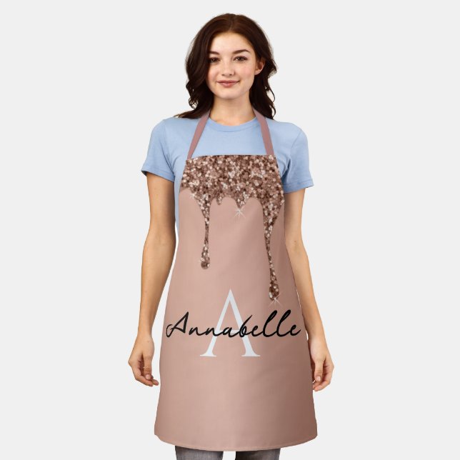 Simple Rose Gold Initial Modern Monogrammed  Apron (Worn)