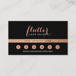 Simple Rose Gold Lash Salon Logo Black Loyalty Card