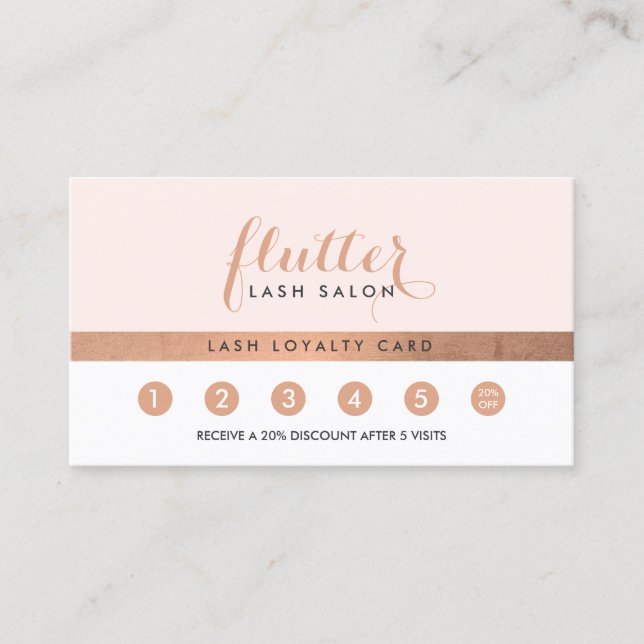 Simple Rose Gold Lash Salon Logo Pink Loyalty Card (Front)
