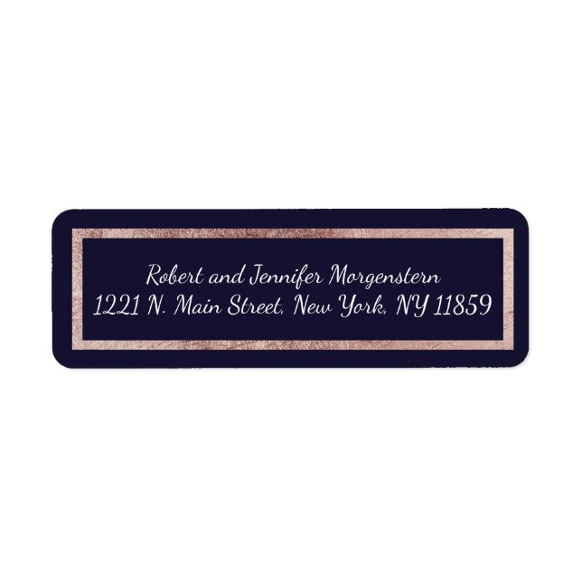 Simple Rose Gold Lined Navy Blue Address Labels (Front)