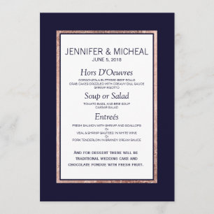 Simple Rose Gold Lined Navy Blue Wedding Menu