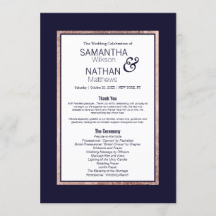 Simple Rose Gold Lined Navy Blue Wedding Programme