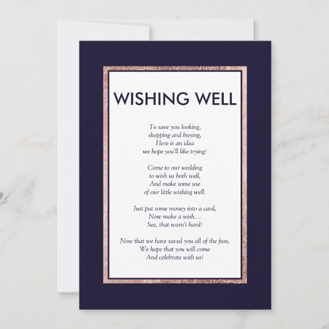 Simple Rose Gold Lined Navy Wishing Well Invitation (Front)
