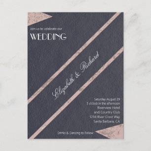 Simple Rose Gold Marble Blue Wedding Invitation Postcard