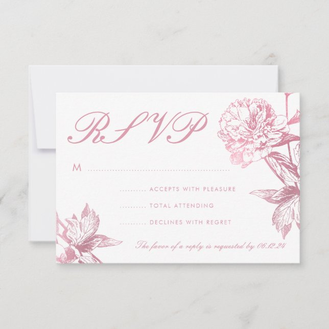 Simple Rose Gold Modern Floral Wedding RSVP (Front)