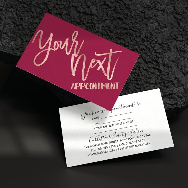 Simple Rose Gold Modern Typography Dark Pink Appointment Card (Creator Uploaded)