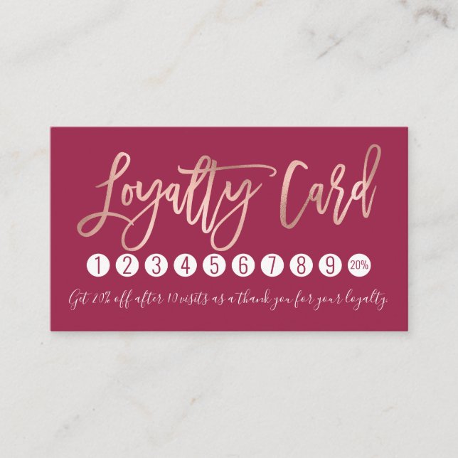Simple Rose Gold Modern Typography Dark Pink Loyalty Card (Front)