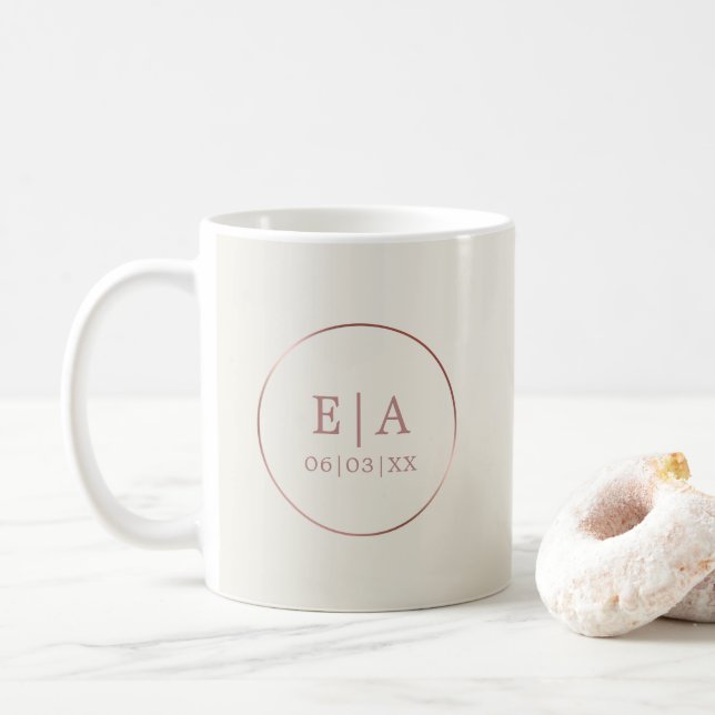 Simple Rose Gold Monogram Couples' Wedding Coffee  Mug (With Donut)