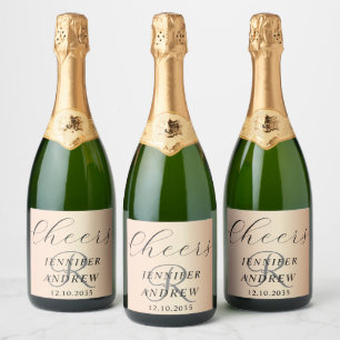 Simple Rose Gold Monogram Wedding Sparkling Wine Label