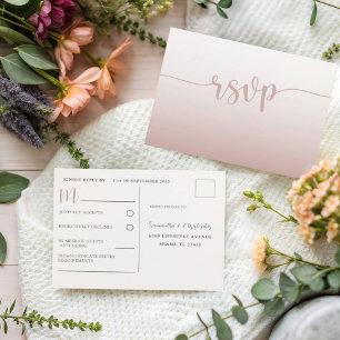 Simple Rose Gold RSVP Wedding  Invitation Postcard